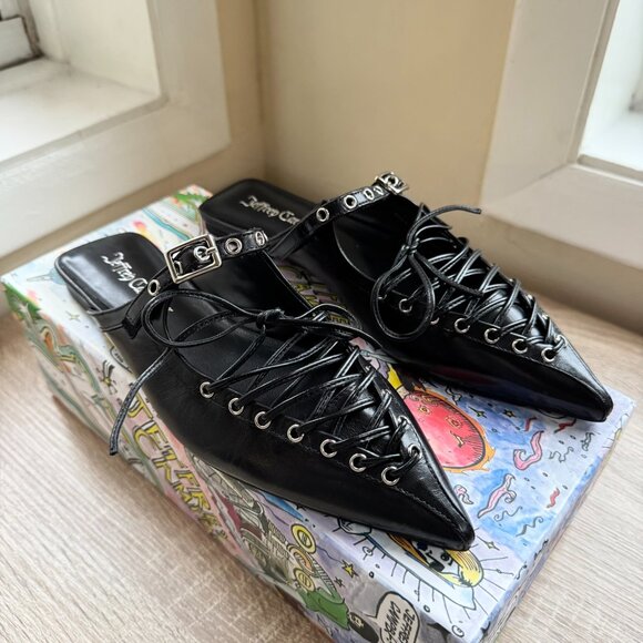 New Jeffrey Campbell Jaskier Lace-up Pointed Slip-On Ballet Flats Black 7 - Picture 9 of 16